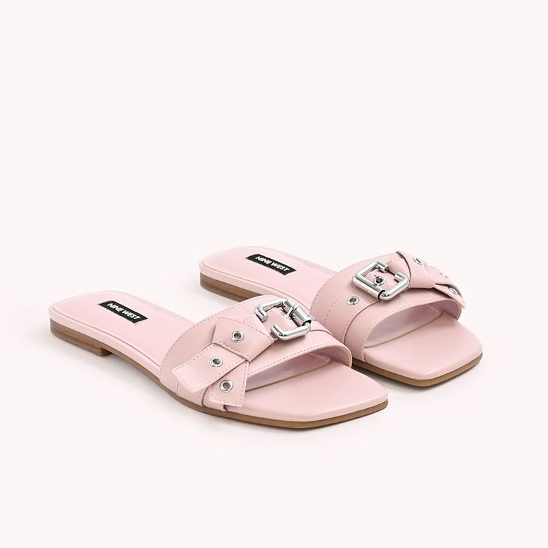 Nine West Womens Pink Slide Flat Sandals Silver Detailing