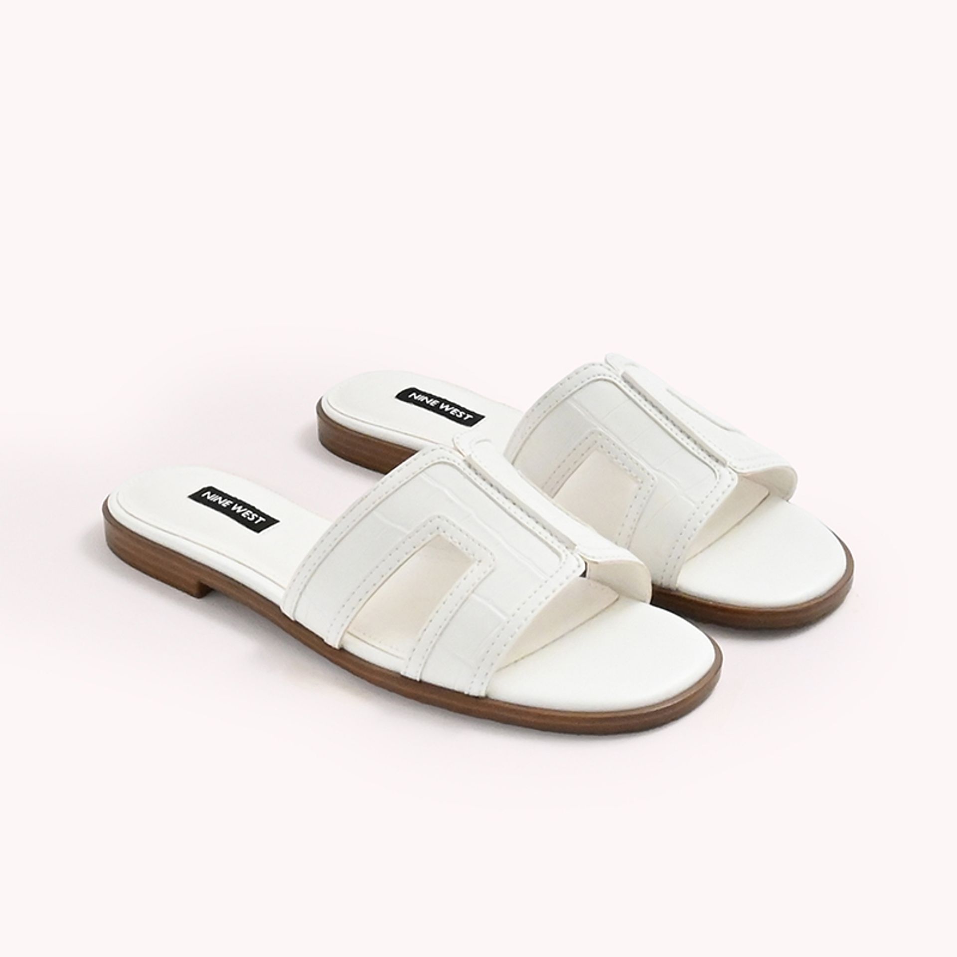 Nine West Womens White Flat Slides Sandals