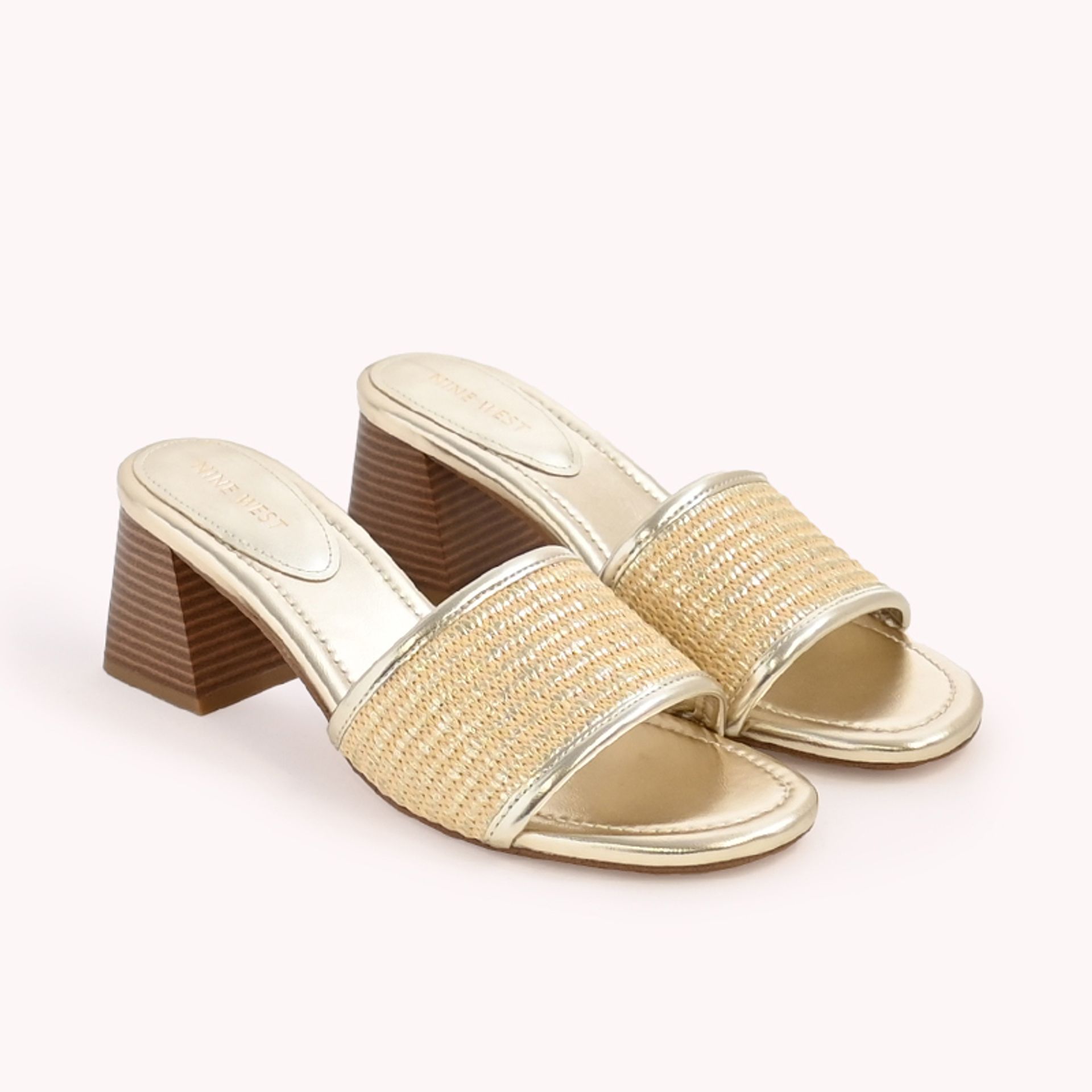 Nine West Womens Gold Mules Heeled Sandals
