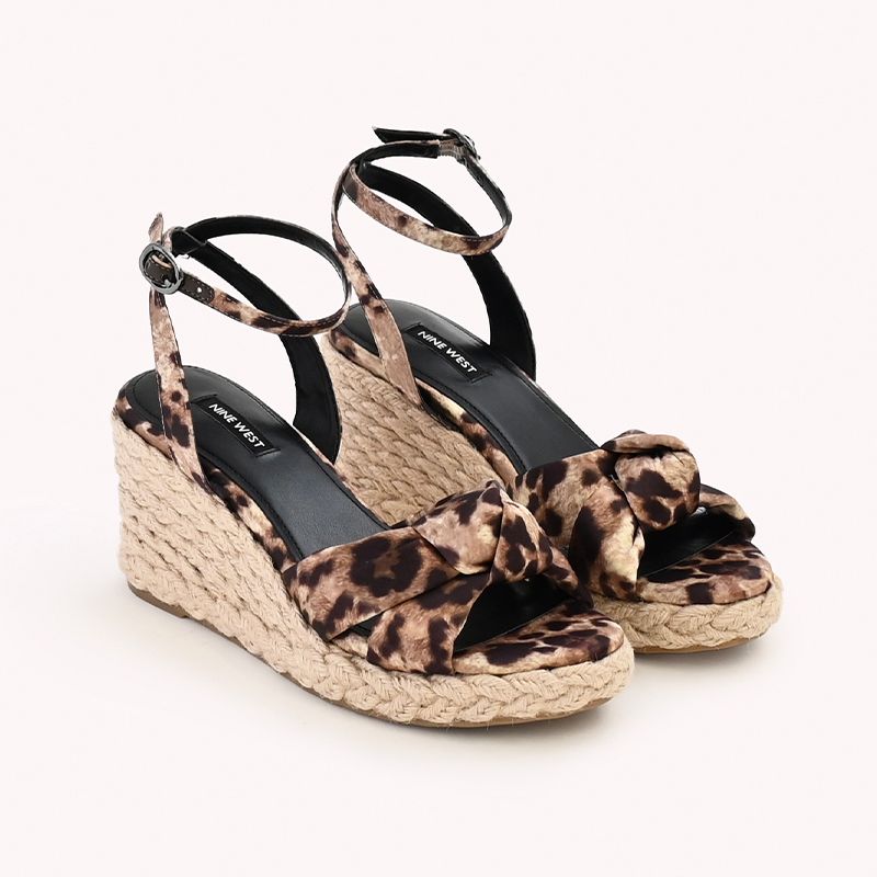 Nine West Womens Leopard Strappy Wedges Sandals