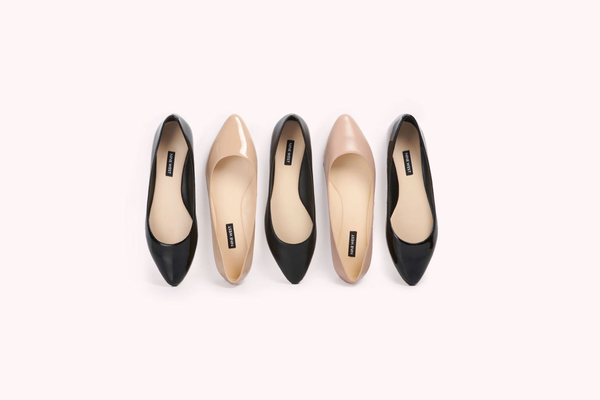 Nine West Australia Speakup Nude Leather Ballet Flat Black Pointed Toe Flat