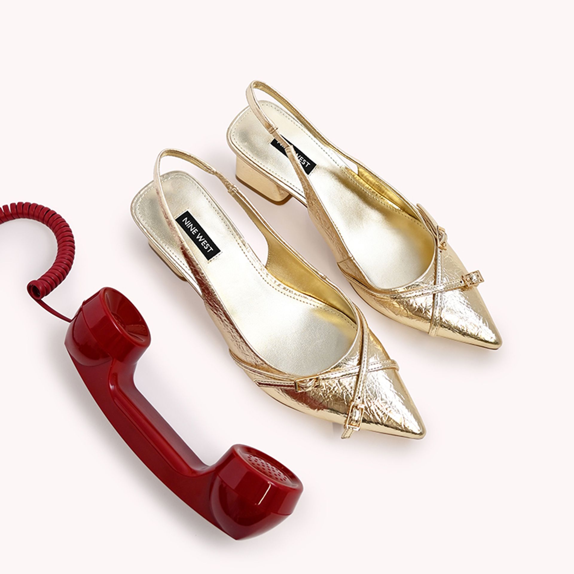 Nine West Womens Gold Metallic Slingback Pump Block Heels