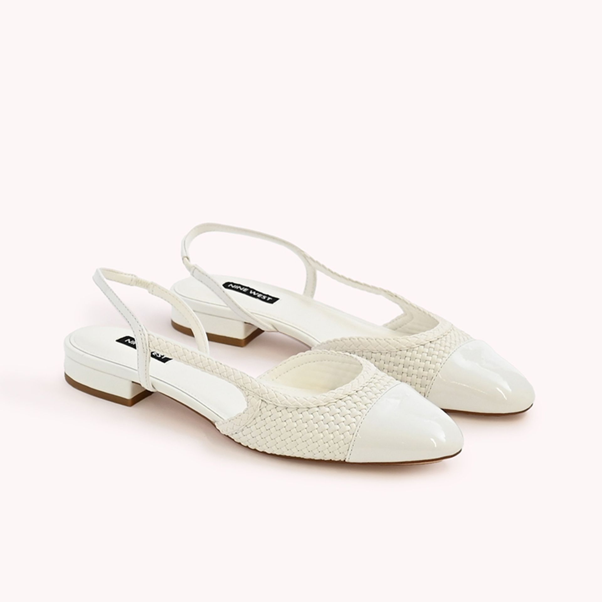 Nine West Womens White Woven Slingback Flats