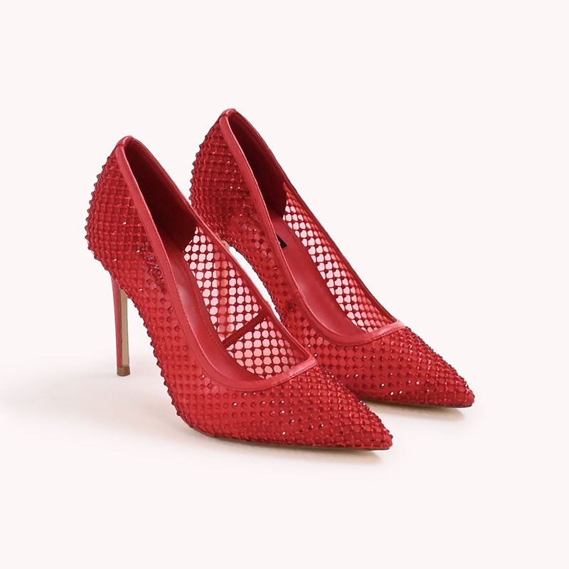 Nine West Womens Red Diamante Mesh Pumps