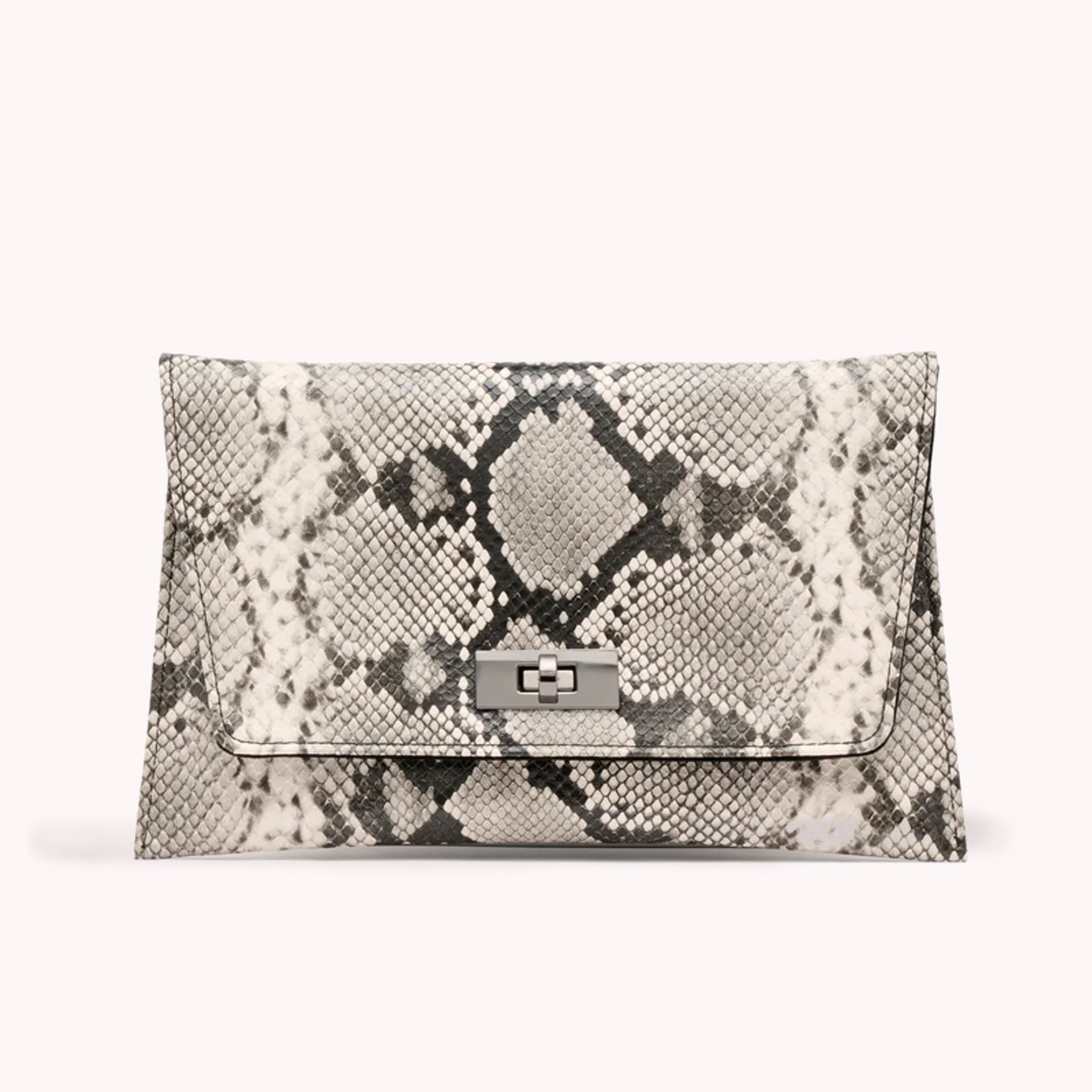 Nine West Womens Snake Print Clutch Envolope Handbag With Silver Clasp