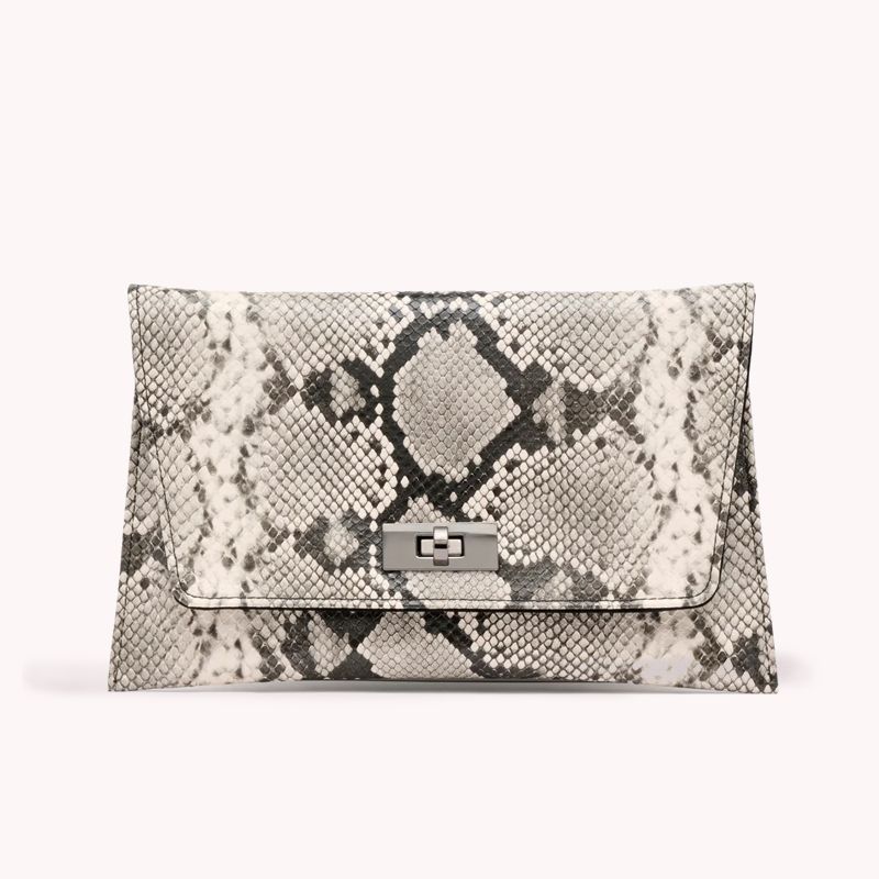Nine West Womens Snake Print Clutch Envolope Handbag With Silver Clasp