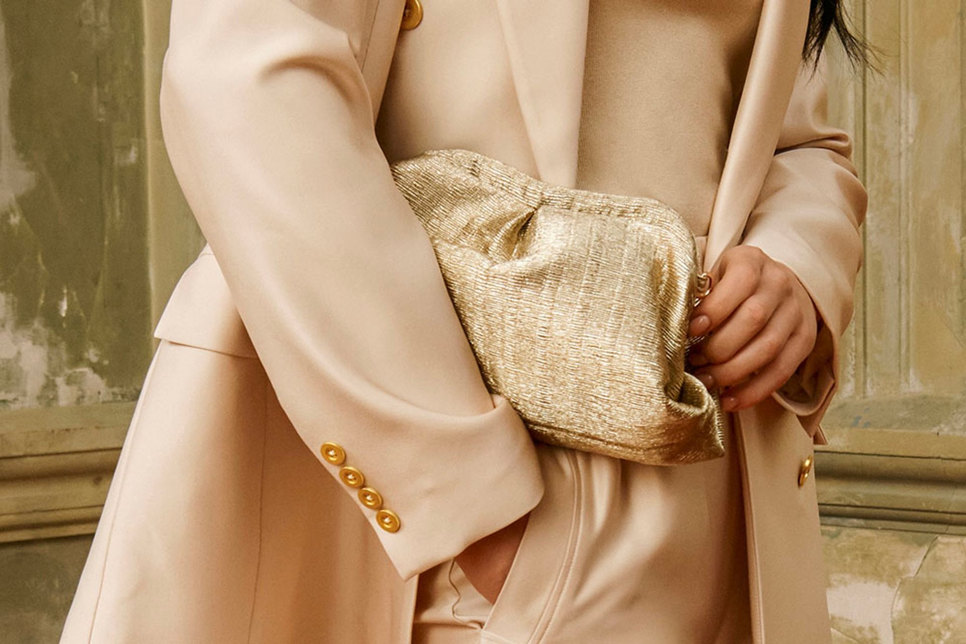 Nine West Womens Gold Fabric Clutch Bag