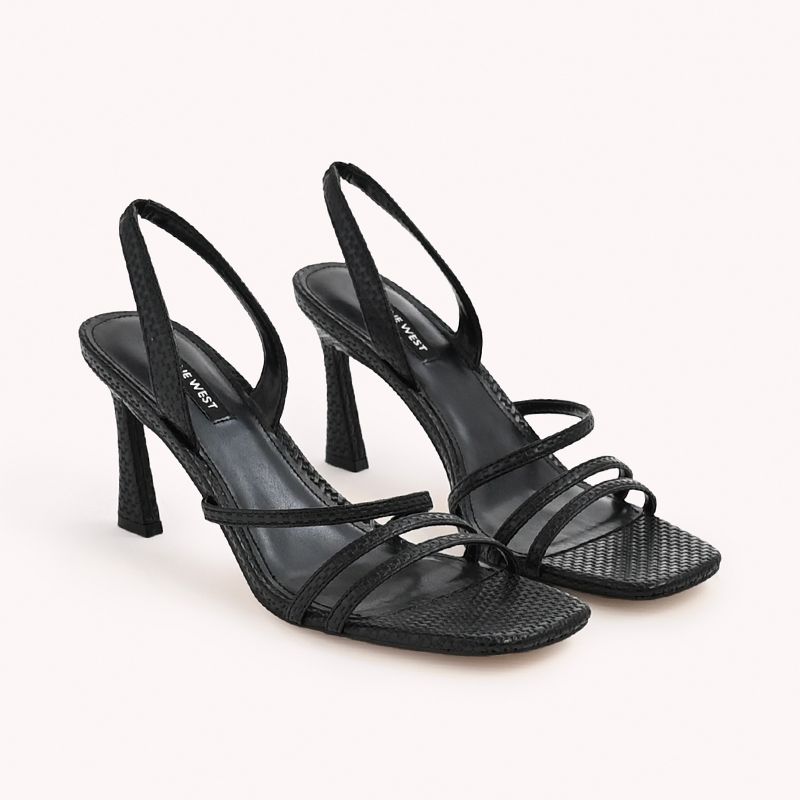 Nine West Womens Black Strappy Slingback Heeled Sandals