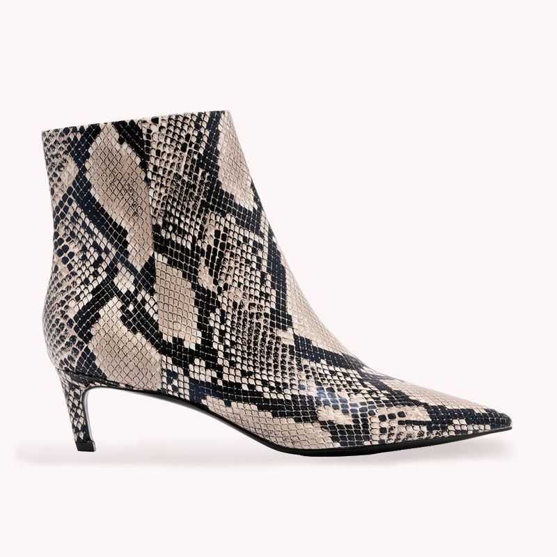 Nine West Womens Beige Snake Print Heeled Ankle Boots