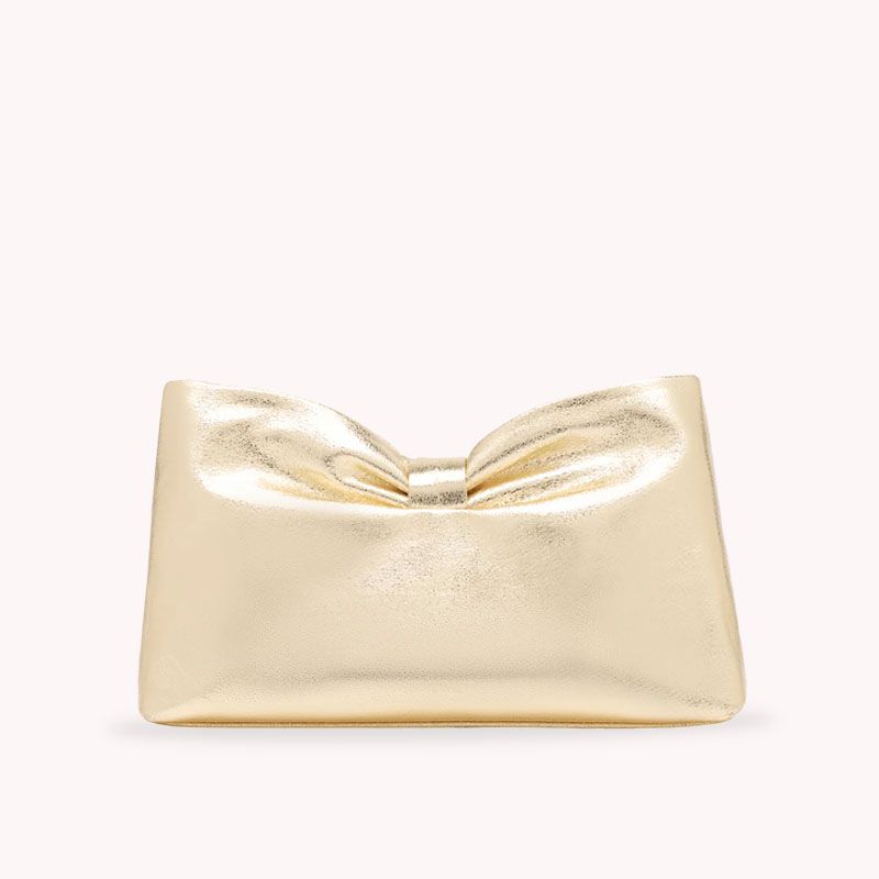 Nine West Womens Metallic Gold Puffy Bow Clutch Handbag