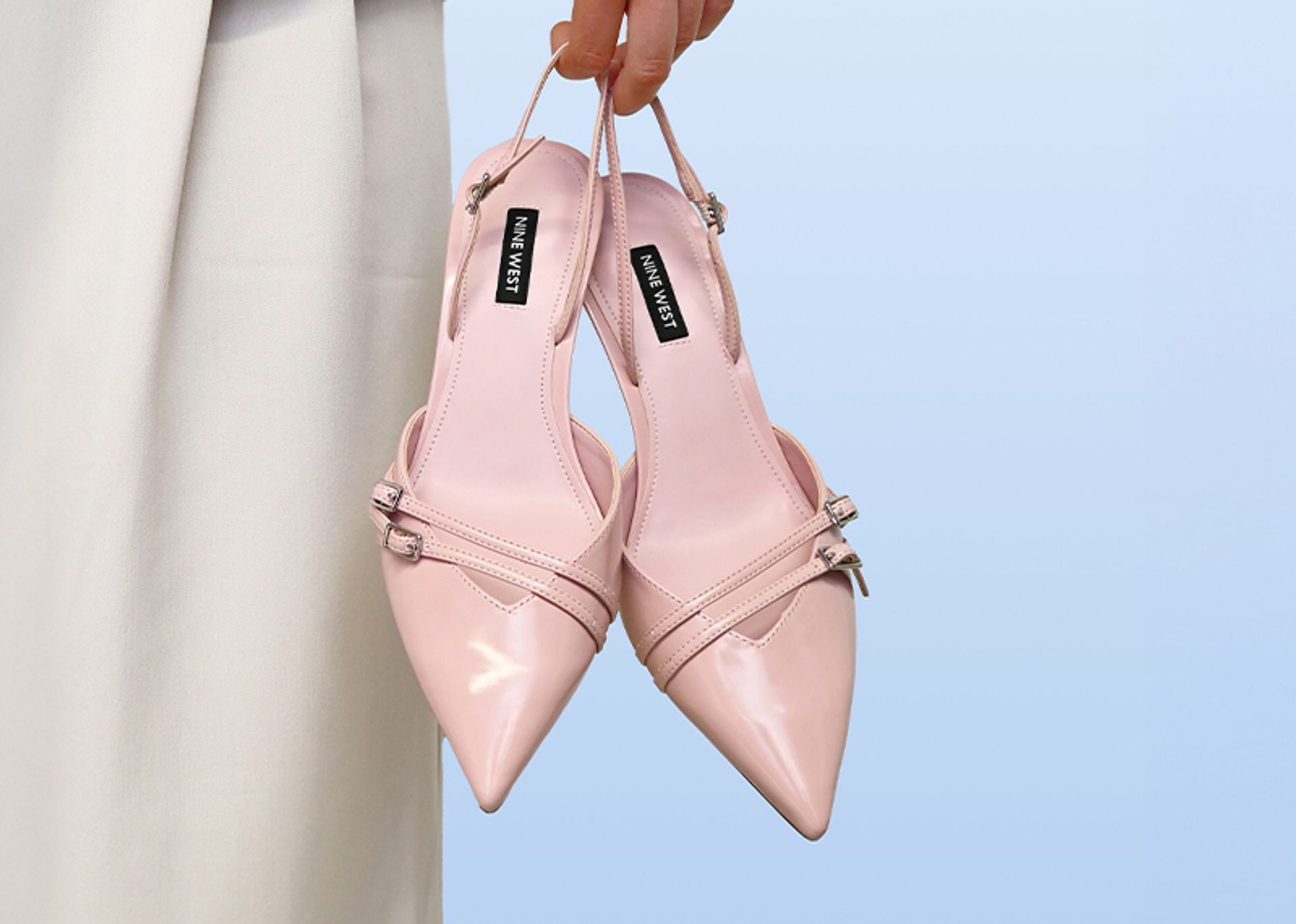 Nine West Womens Pink Slingback Pointed Heels