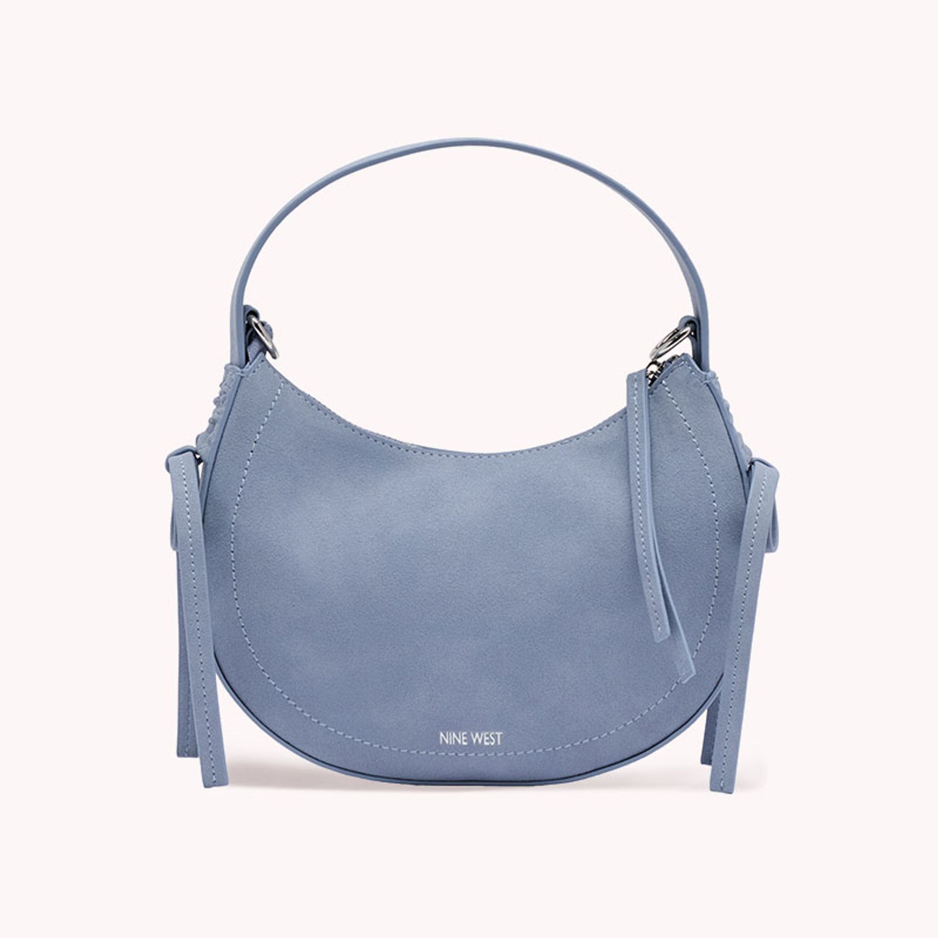 Nine West Womens Blue Suede Shoulder Handbag With Silver Foil Logo