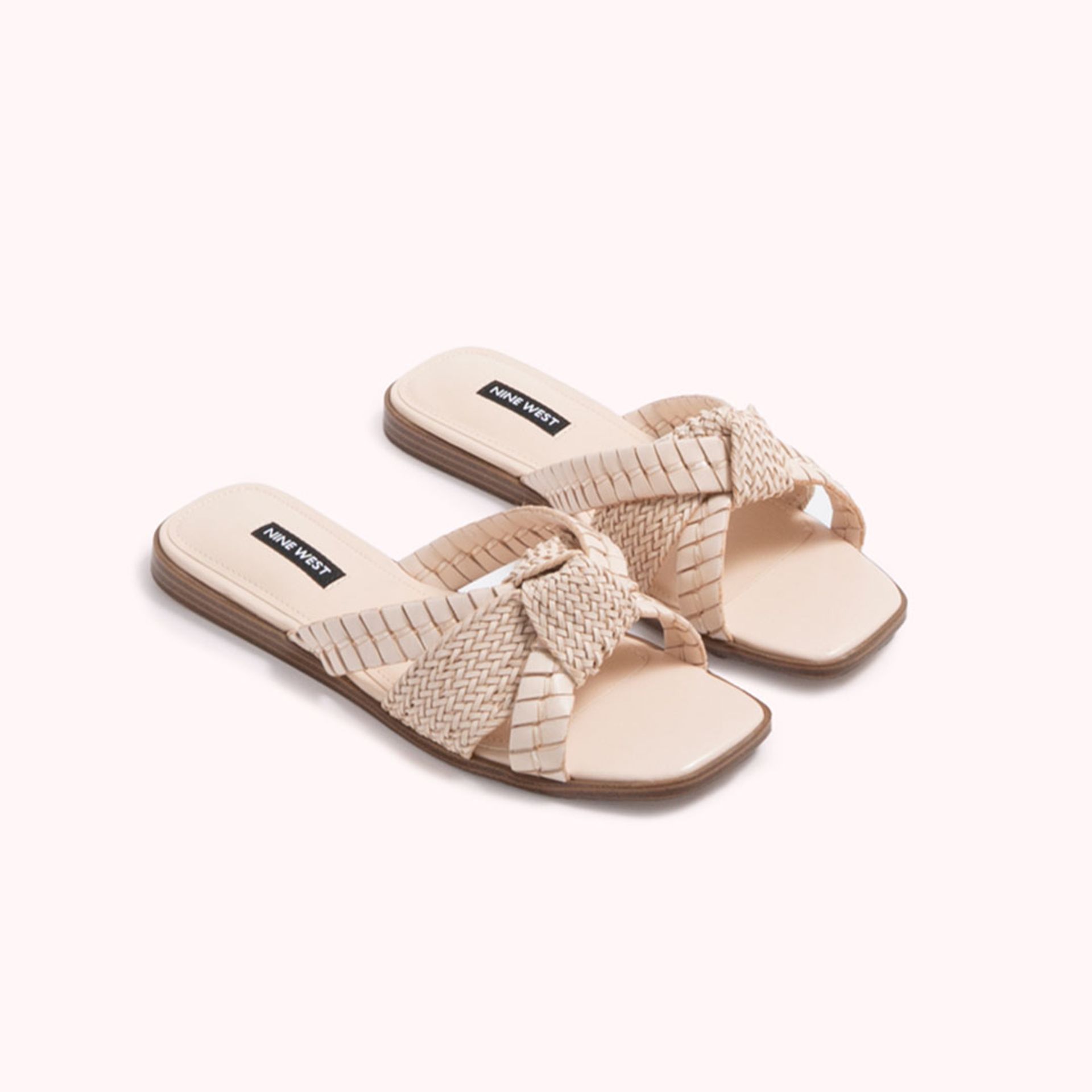 Nine West Womens Ivory Textured Woven Flat Sandal Slides