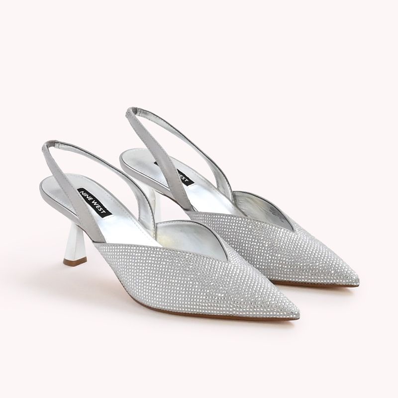 Nine West Womens Silver Diamante Slingback Pump Heels