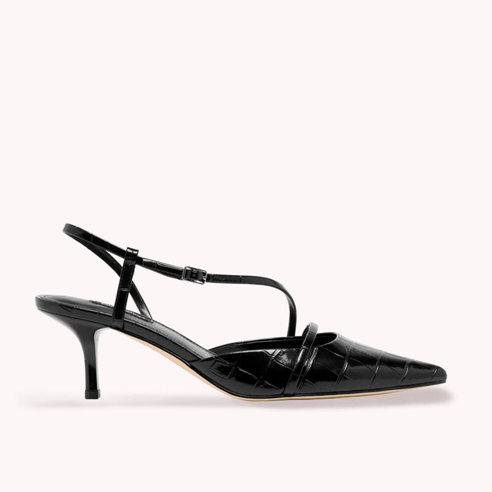 Nine West Womens Black Croc Embossed Leather Pump Heels