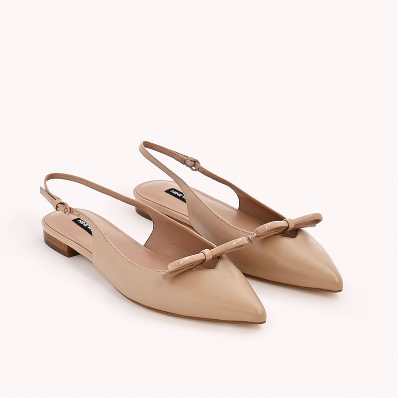 Nine West Womens Beige Bow Slingback Pointed Toe Flats