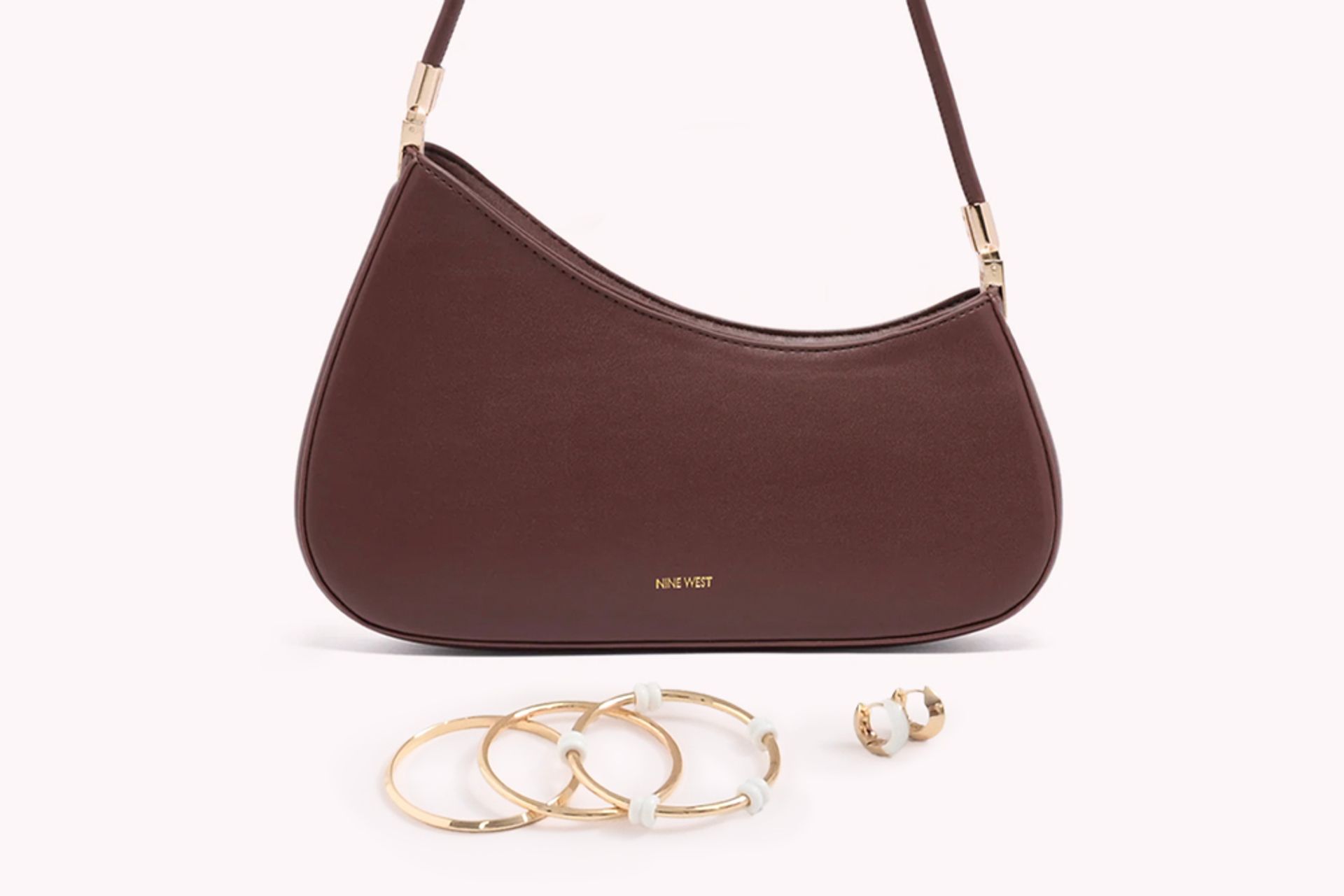 Nine West Womens Brown Shoulder Bag Gold Bangle Earring Jewellery Accessories
