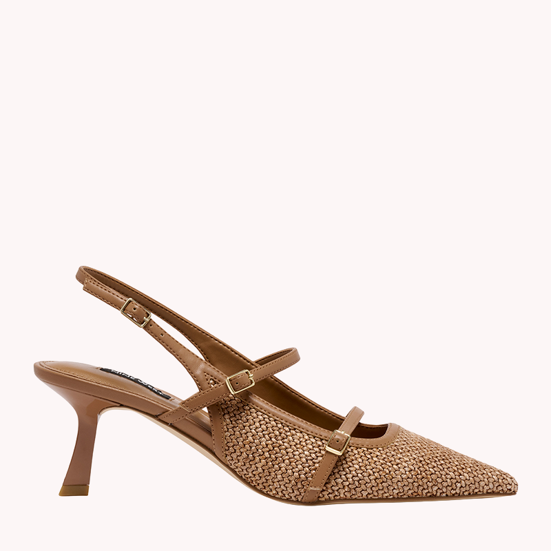 Nine West Womens Ablinn Tan Kitten Heel Slingback Pumps