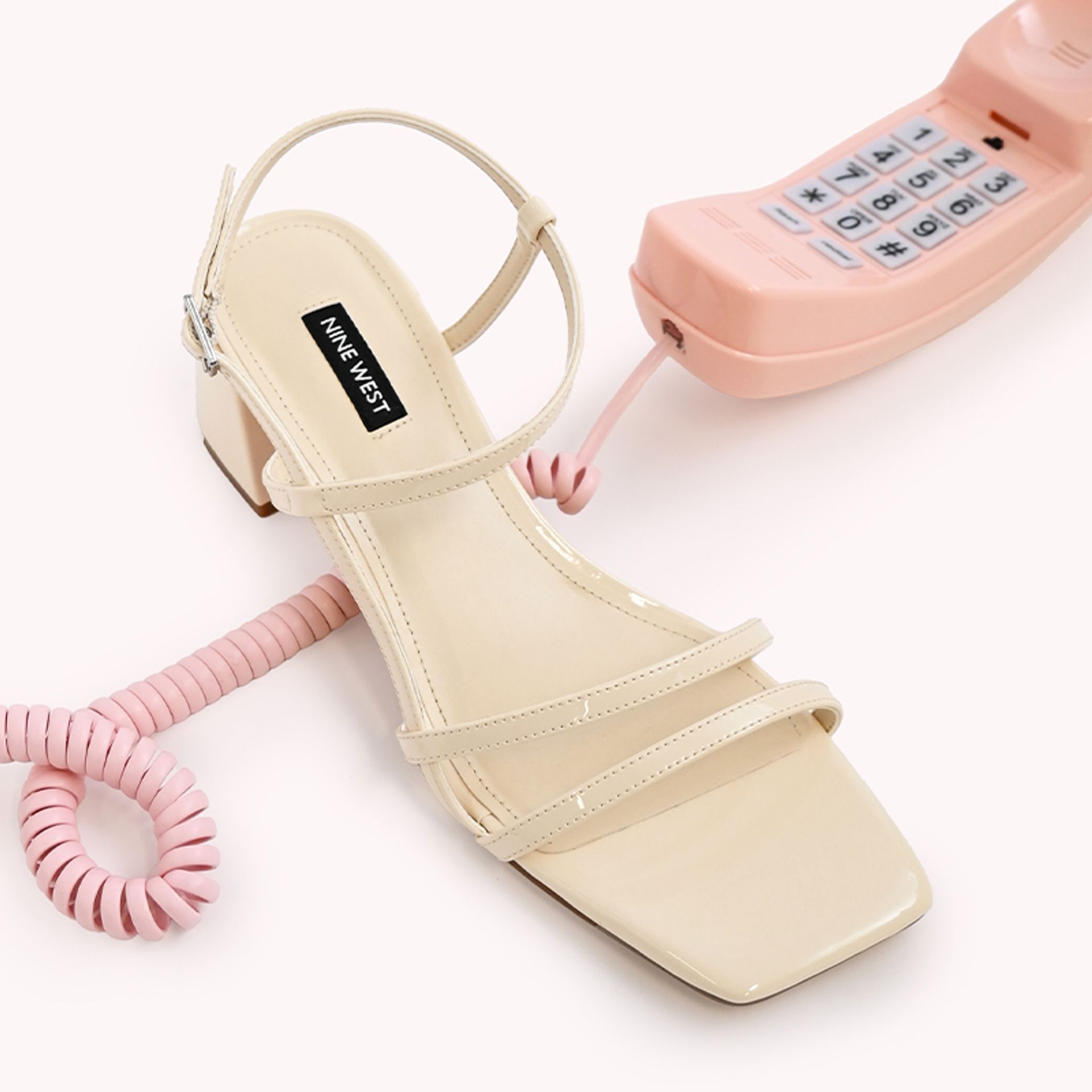 Nine West Cream Strappy Block Heeled Sandals