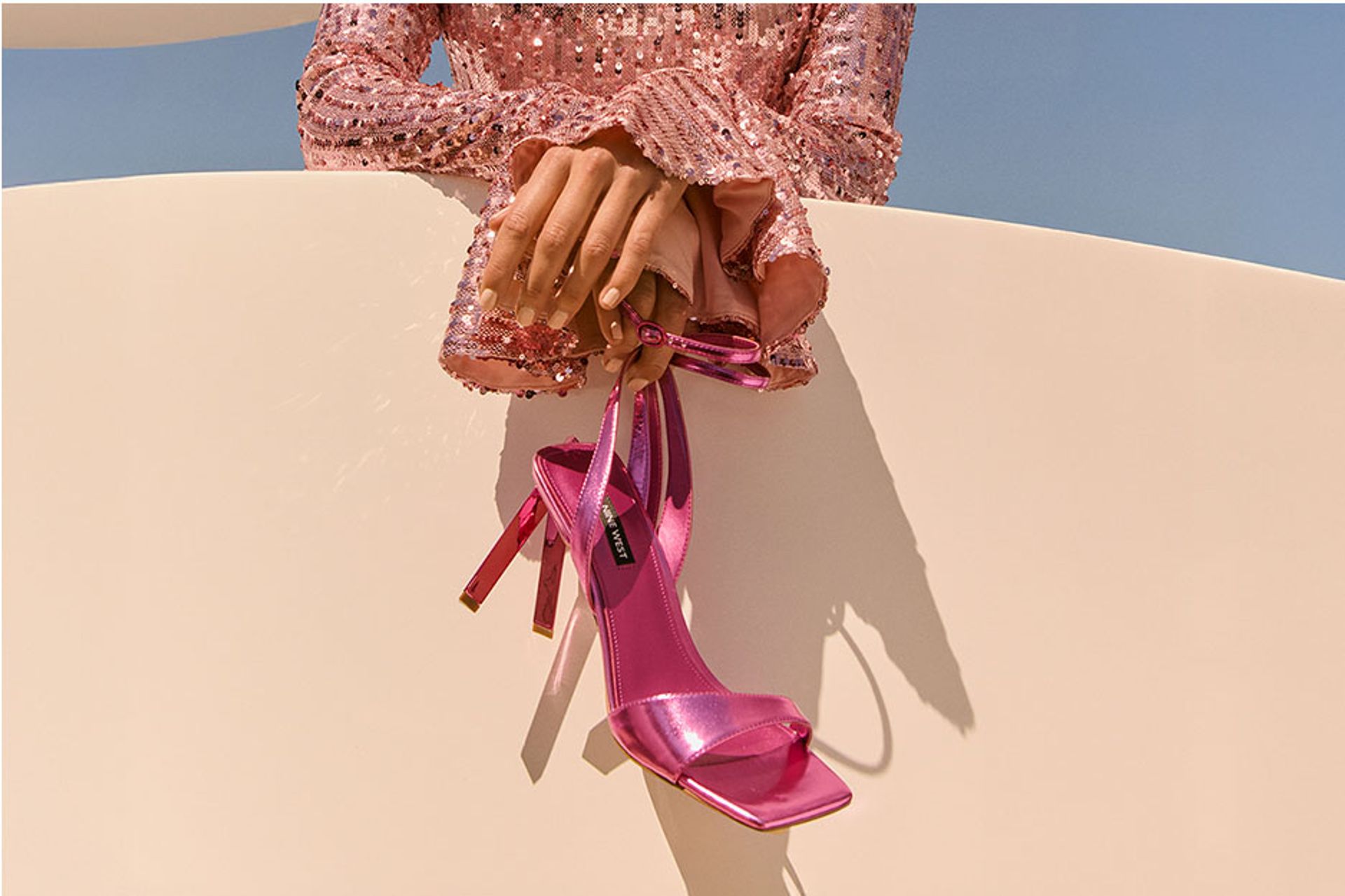 Nine West Metallic Pink Strappy Heeled Sandals