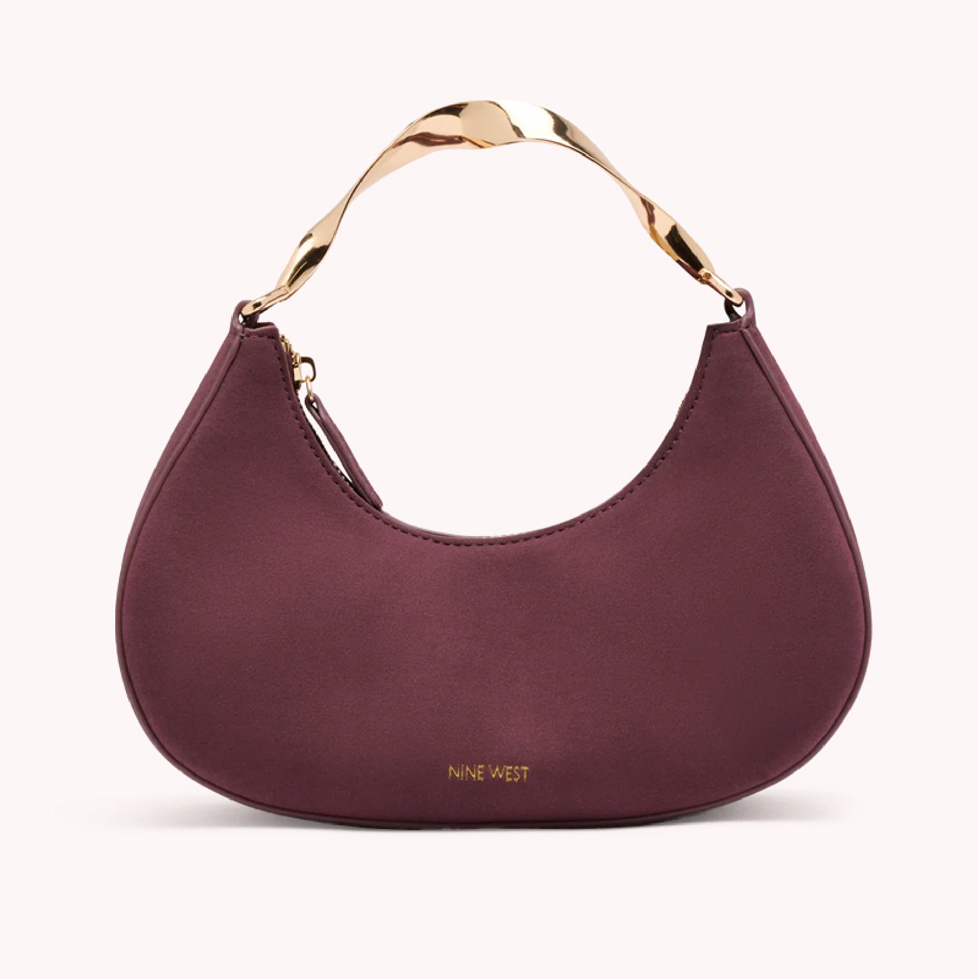 Nine West Womens Burgundy Handbag With Gold Handle