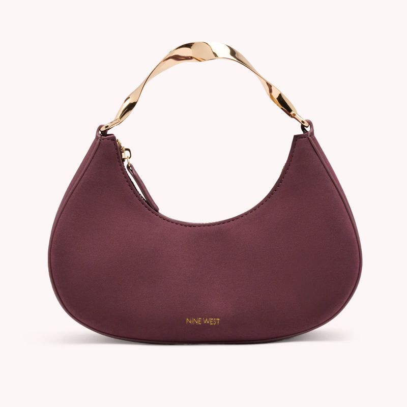 Nine West Womens Burgundy Handbag With Gold Handle