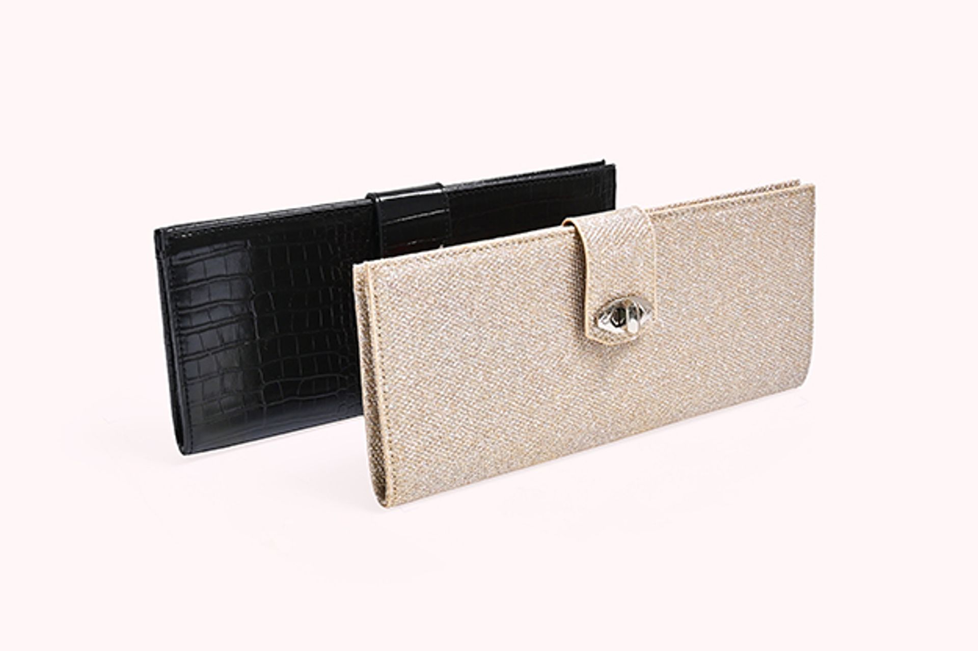 Nine West Gold and Black Textured Slim Clutch Bags