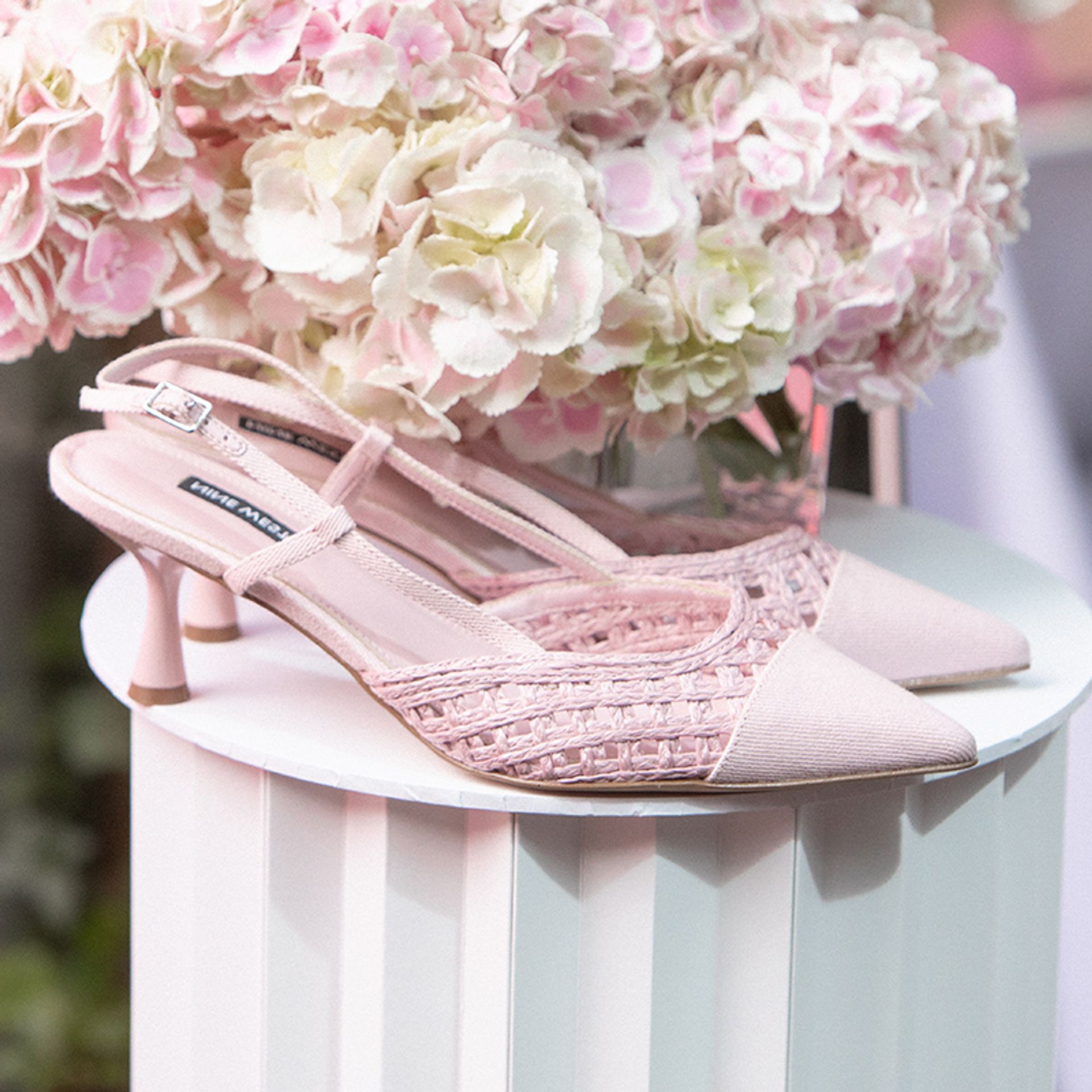 Nine West Soft Pink Strappy Woven Slingback Heeled Sandals