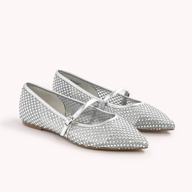 Nine West Womens Silver Diamante Mesh Mary Jane Flats