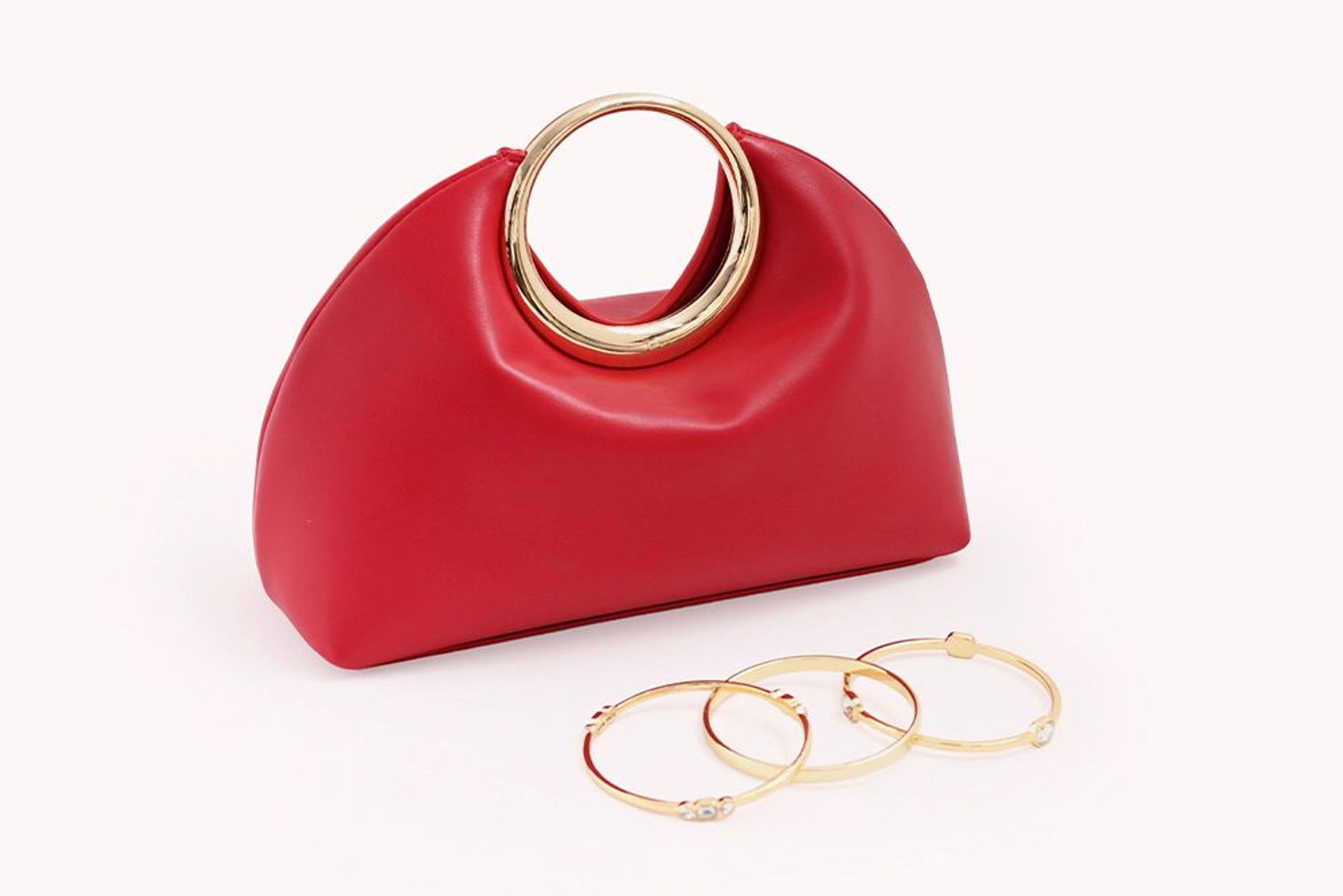 Nine West Womens Red Circle Top Handbag Gold Jewellery Accessories