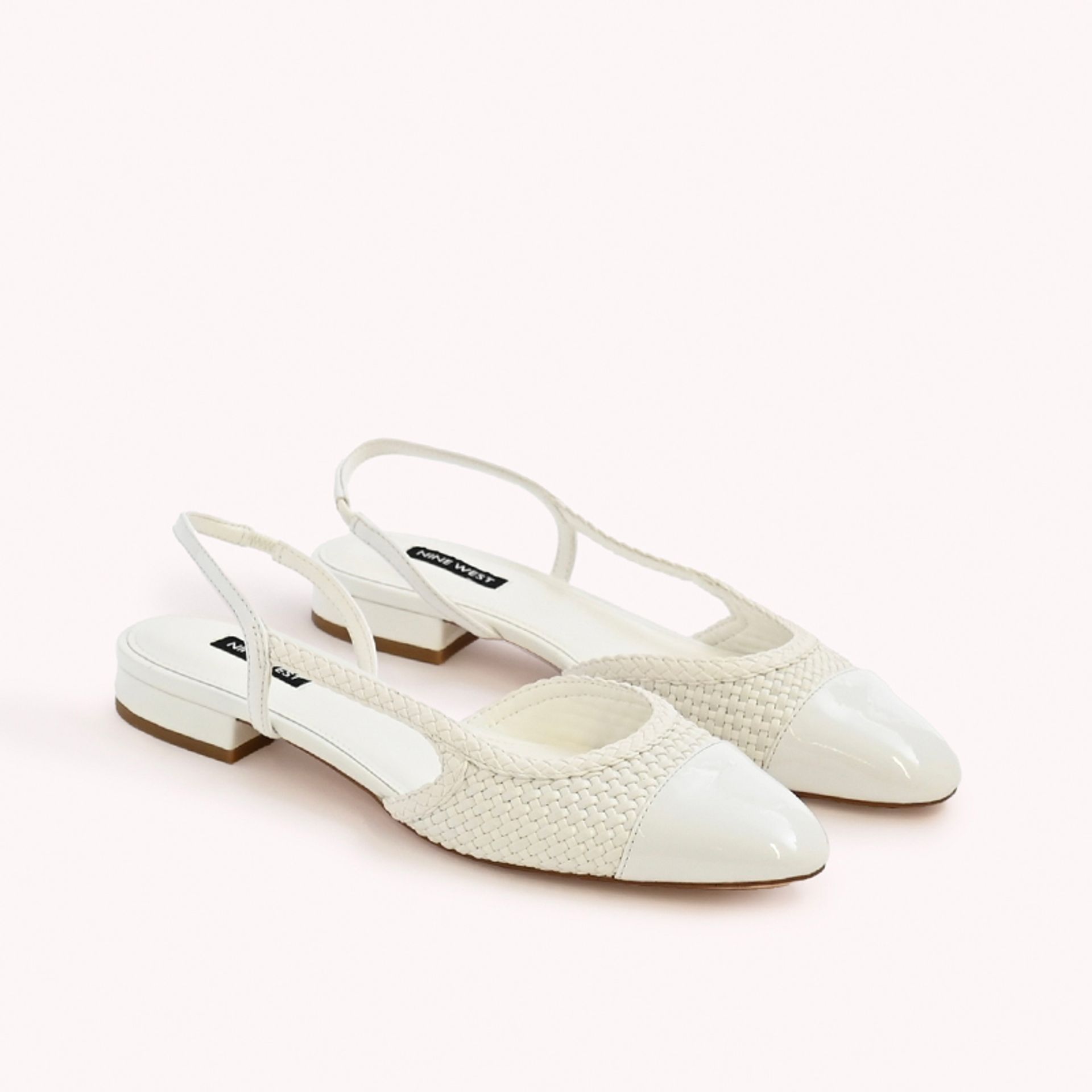 Nine West Womens White Woven Slingback Flats