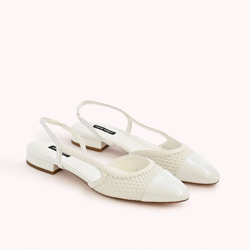 Nine West Womens White Woven Slingback Flats