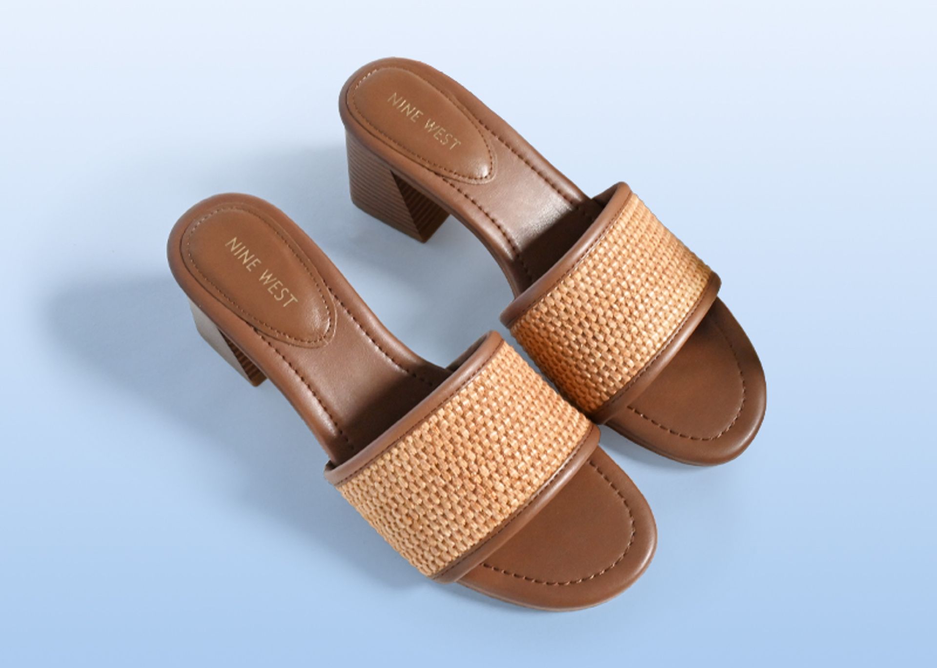Nine West Womens Tan Woven Leather Heeled Sandals