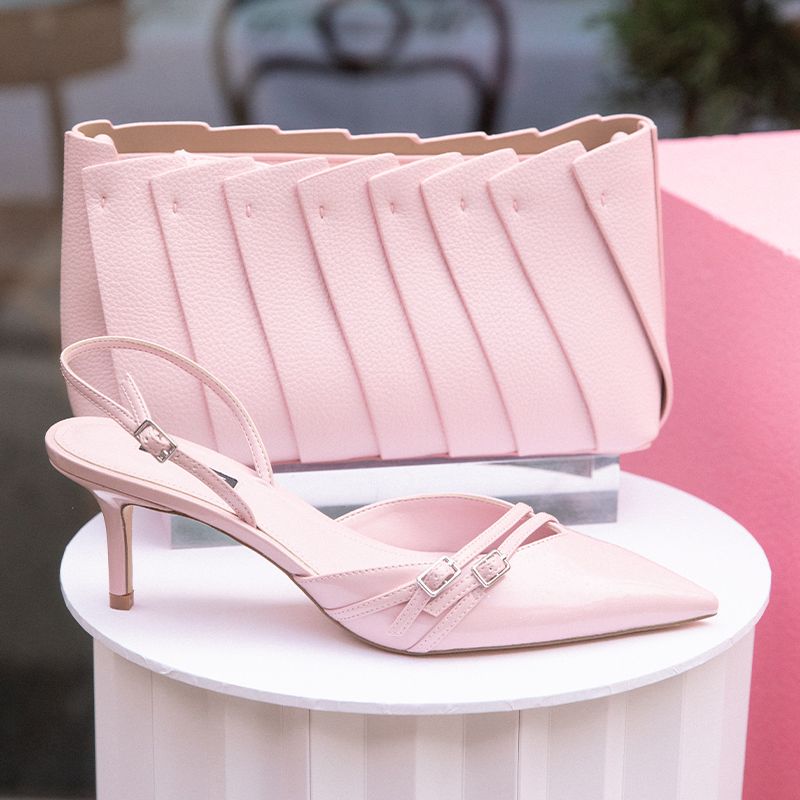 Nine West Pink Slingback Pointed Toe Heels and Pink Folded Bag