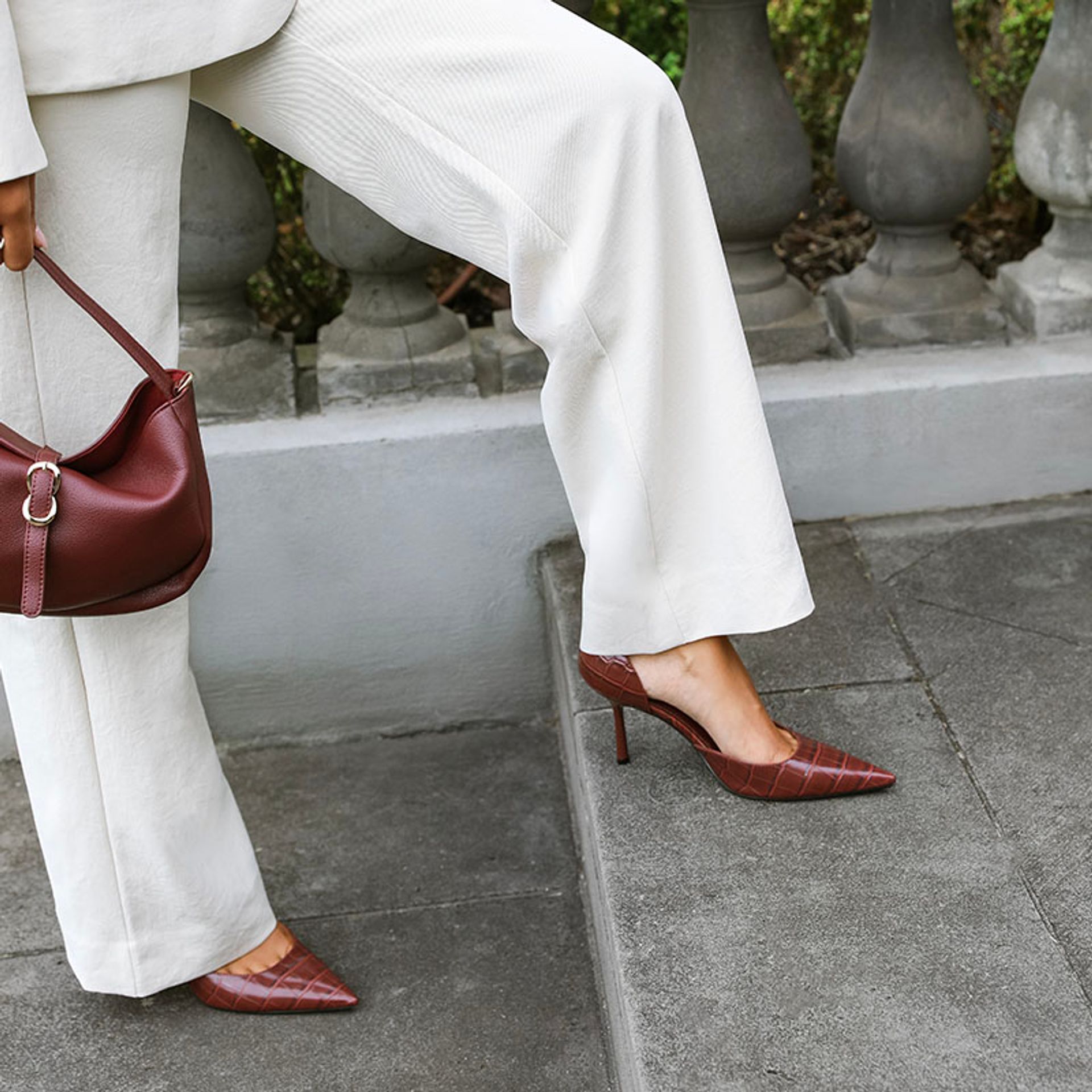 Nine West Burgundy Red Leather Pumps and Slouch Shoulder Bag