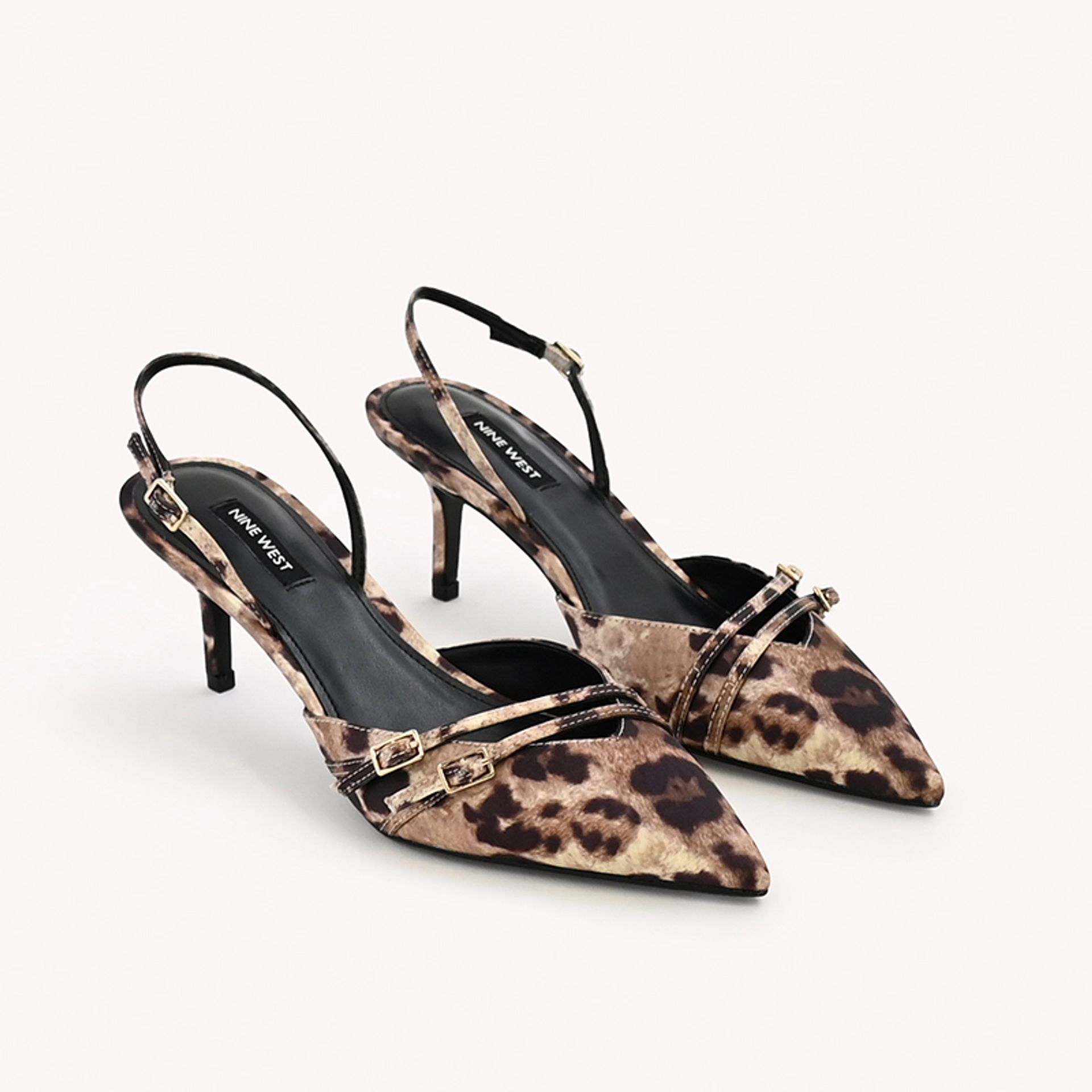 Nine West Womens Leopard Slingback Buckle Leather Pumps