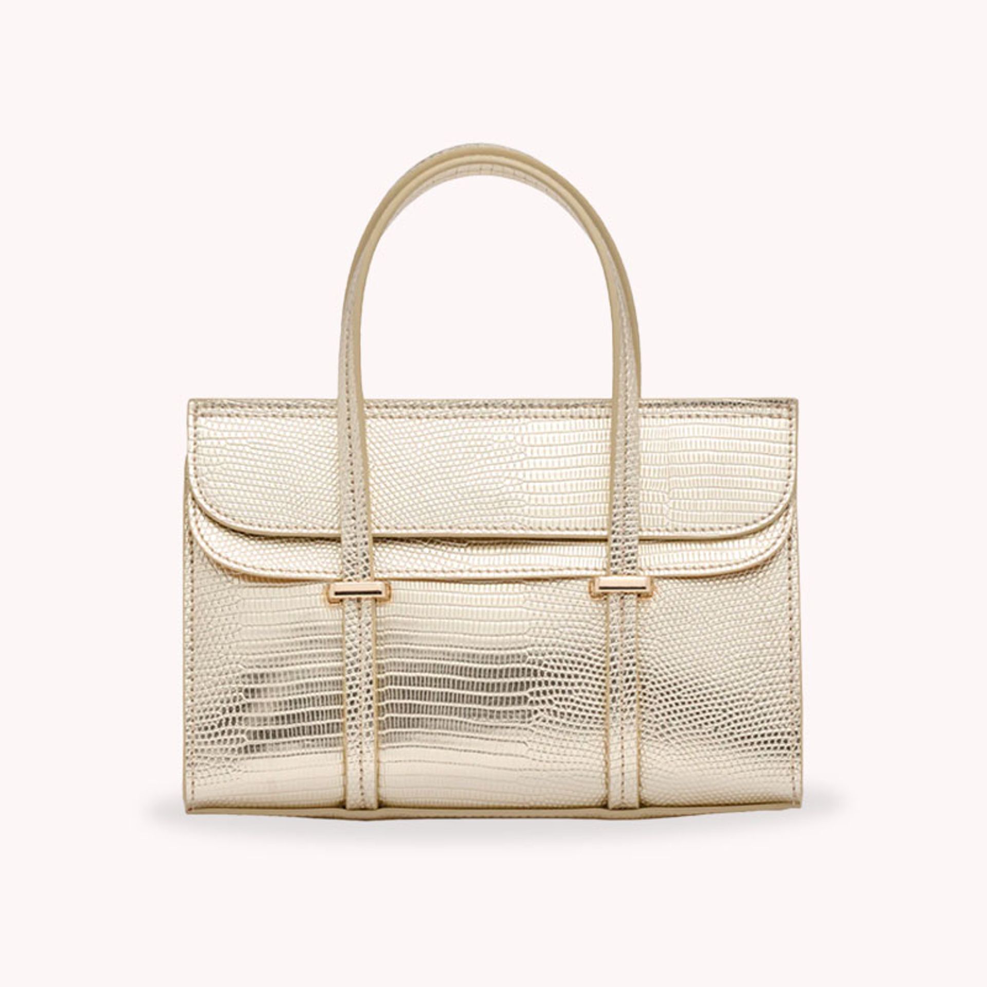Nine West Womens Metallic Gold Reptile Texture Top Handle Handbag