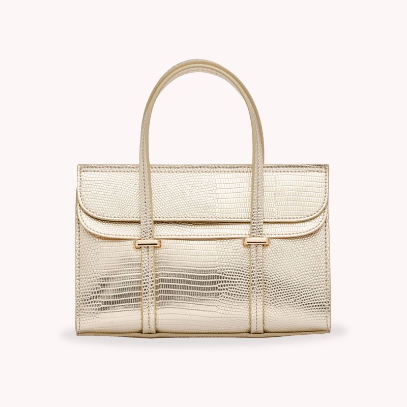 Nine West Womens Metallic Gold Reptile Texture Top Handle Handbag