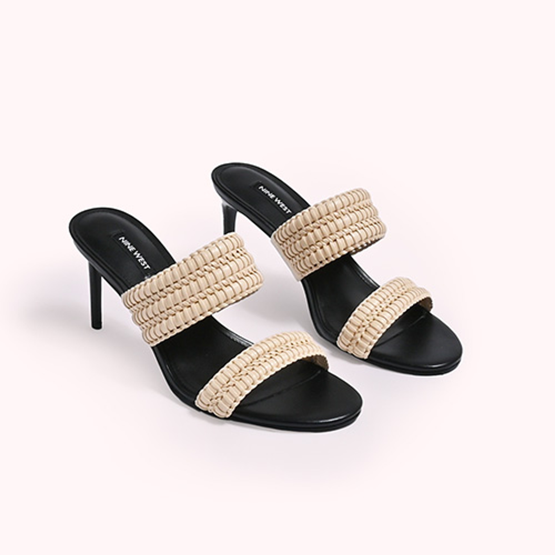 Nine West Black Cream Woven Stiletto Sandals Heels Category Tile