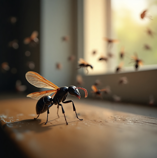Winged carpenter ant on windowsill