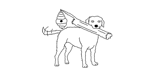 A dog with a beehive