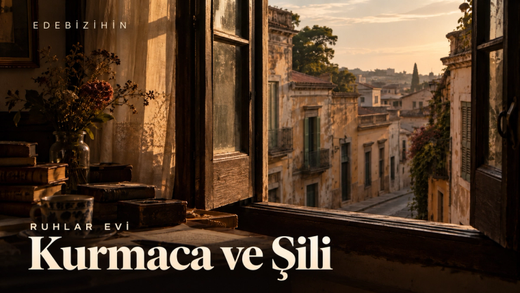 Pencereden görünen temsili sokak ve Kurmaca ve Şili başlığı.