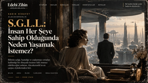 S.G.L.L. — Sadık Hidayet'in geleceğinde Susan ve Ted, retrofütürist şehir ve Edebî Zihin tipografik başlığı