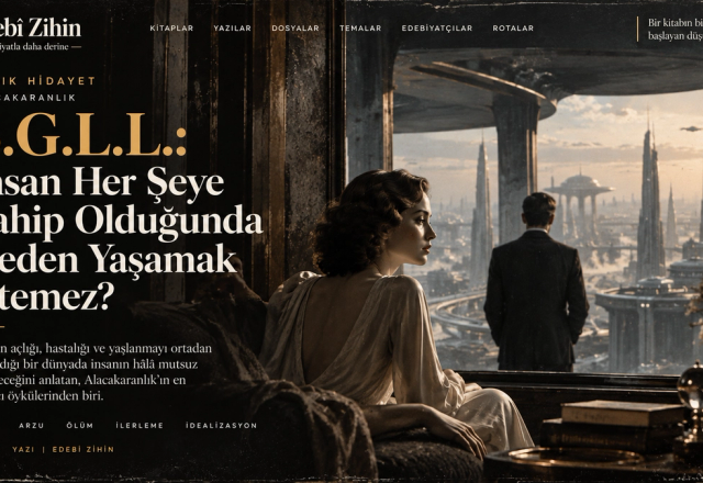S.G.L.L. — Sadık Hidayet'in geleceğinde Susan ve Ted, retrofütürist şehir ve Edebî Zihin tipografik başlığı