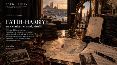 Fatih ile Harbiye arasında bölünen İstanbul kolajında, iki semt arasında duran Neriman figürü ve tramvay; Fatih-Harbiye romanındaki modernleşme, kimlik ve başka bir hayat arzusu temasını simgeliyor.