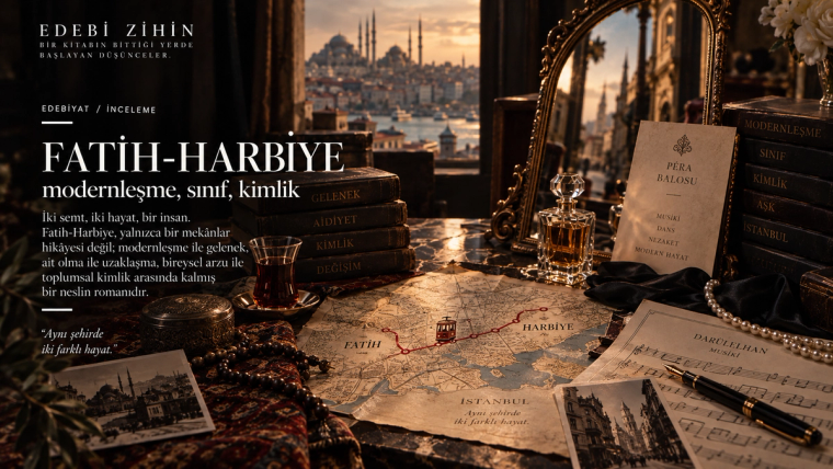 Fatih ile Harbiye arasında bölünen İstanbul kolajında, iki semt arasında duran Neriman figürü ve tramvay; Fatih-Harbiye romanındaki modernleşme, kimlik ve başka bir hayat arzusu temasını simgeliyor.