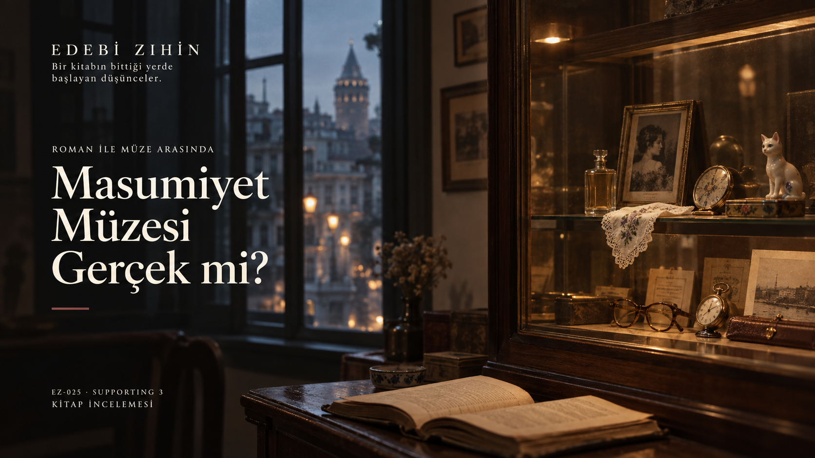 Açık kitap ve eski eşyaların sergilendiği temsili müze vitriniyle “Masumiyet Müzesi Gerçek mi?