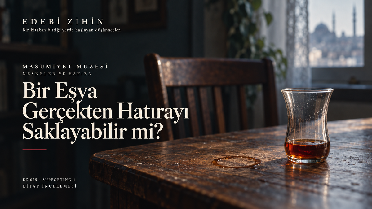 Pencere ışığı alan eski bir ahşap masada çay bardağı ve halka izi; arka planda boş bir sandalye.