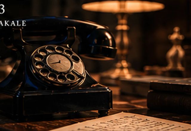 1920'lerden siyah çevirmeli telefon ve notlar; Roger Ackroyd final çözümlemesi görseli