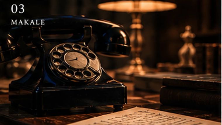 1920'lerden siyah çevirmeli telefon ve notlar; Roger Ackroyd final çözümlemesi görseli